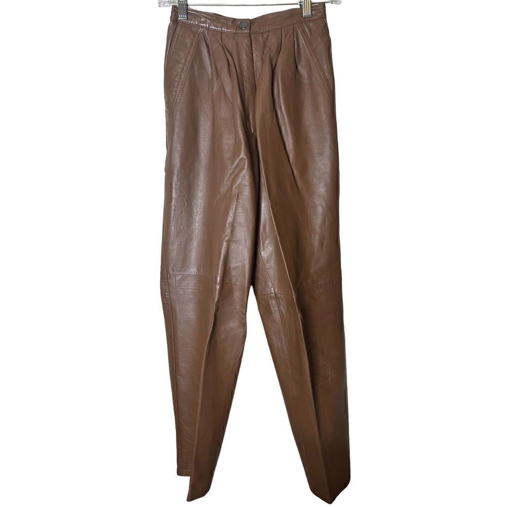 Vintage BAGATELLE High Rise Brown Leather Pants Womens Size 4